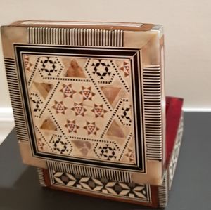 Vintage pearl and wood jewellery box